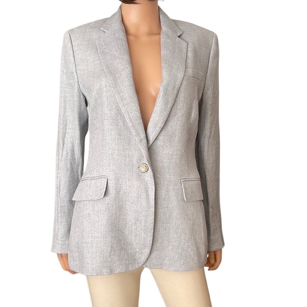 NWT Lauren Ralph Lauren blue white linen woven blazer